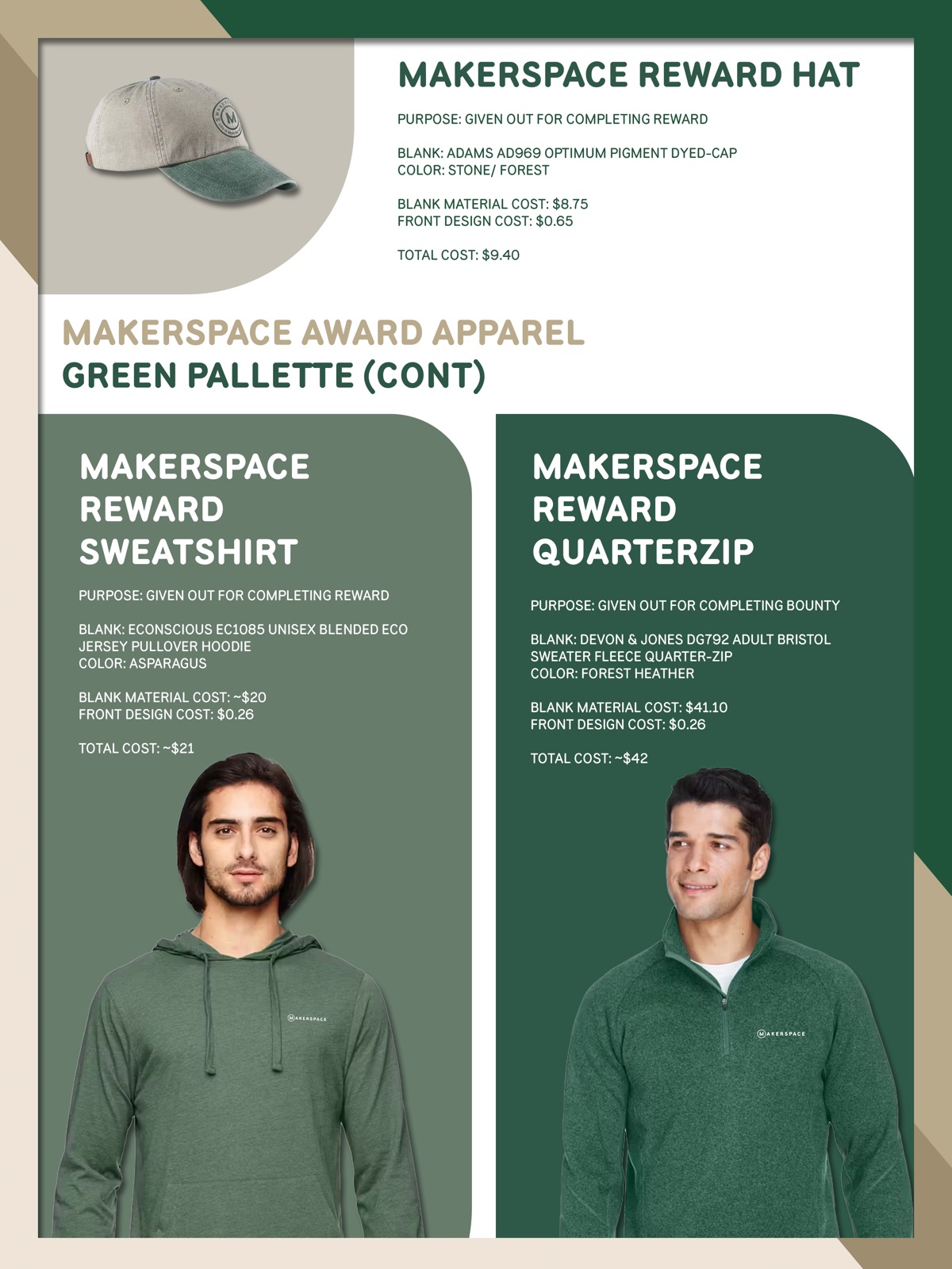 Makerspace reward apparel sheet in a green palette